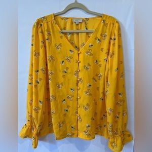 Loft outlet mustard color blouse with sweet floral pattern size S Retail $49